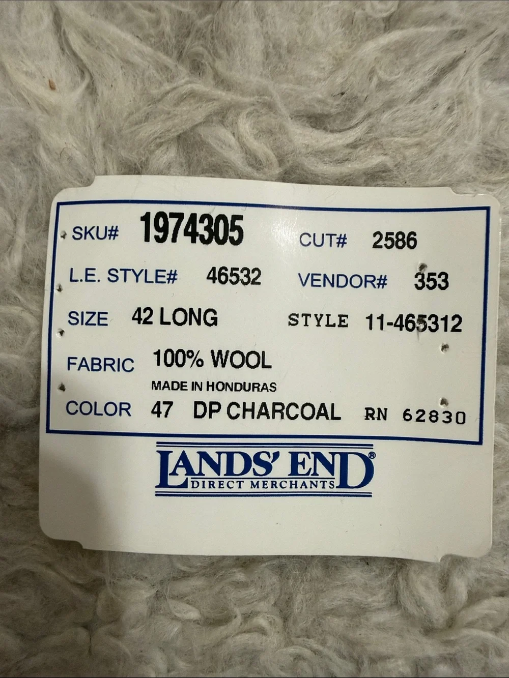 Lands’ End Men’s 100% Wool Lined Charcoal Grey Striped Sport Coat Size 42L